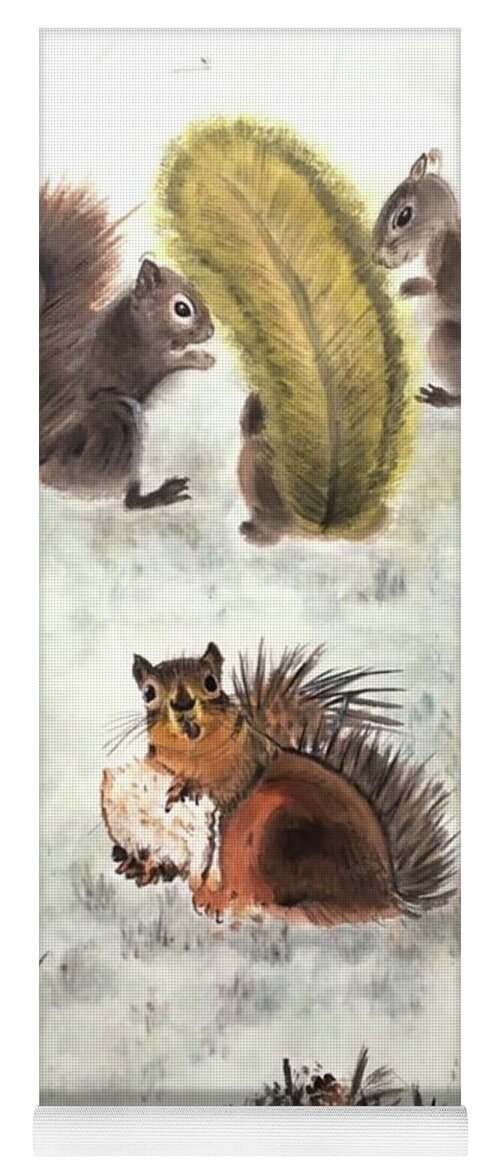 Squirrels Yoga Mat featuring the painting Four Squirrels In The Neighborhood by Carmen Lam