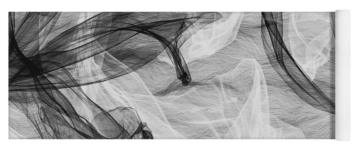 Abstract Swirls Yoga Mat featuring the digital art Free Indeed-Black and White by Jacqueline Hamilton