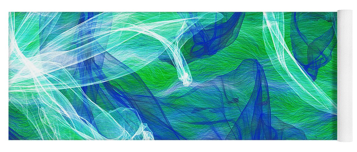 Blue And Green Abstract Swirl Yoga Mat featuring the digital art Free Indeed-Blue and Green by Jacqueline Hamilton