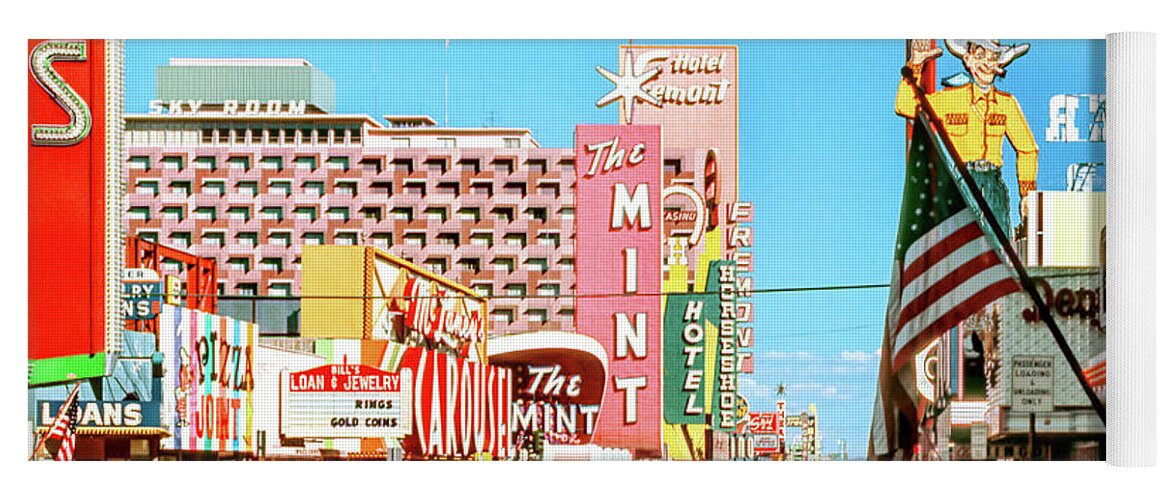 The Mint Casino Yoga Mat featuring the photograph Fremont Street From the West in the Afternoon 1960s by Aloha Art