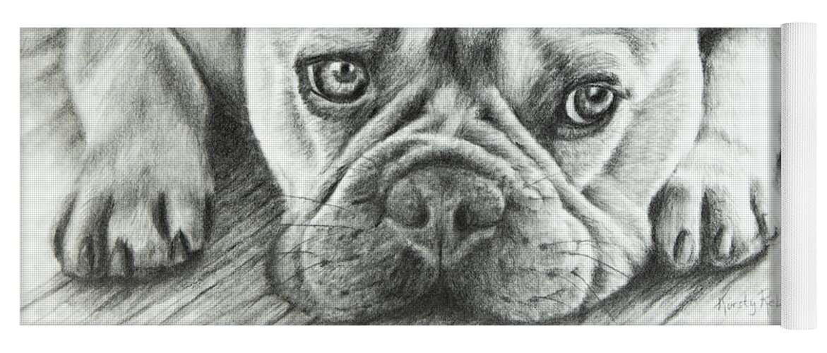Bulldog Yoga Mat featuring the drawing Frenchie by Kirsty Rebecca