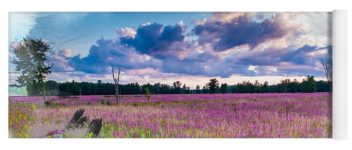 Landscape Yoga Mat featuring the mixed media Fuchsia Fields by Moira Law
