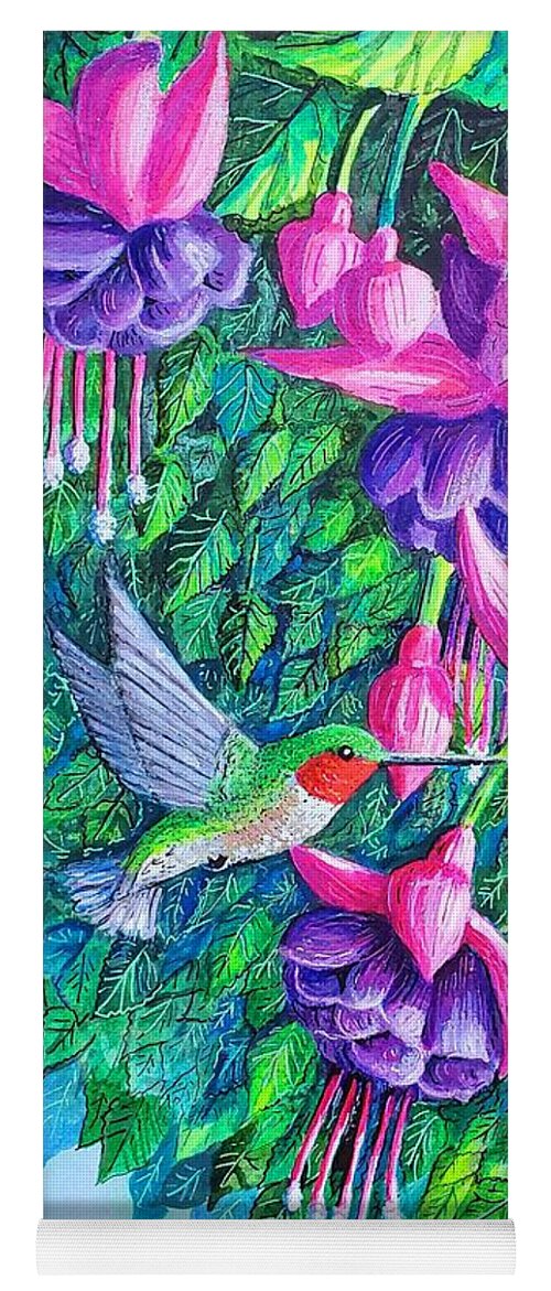 Fuchsia. Hummingbirds Yoga Mat featuring the painting Fuchsia Frolic by Diane Phalen