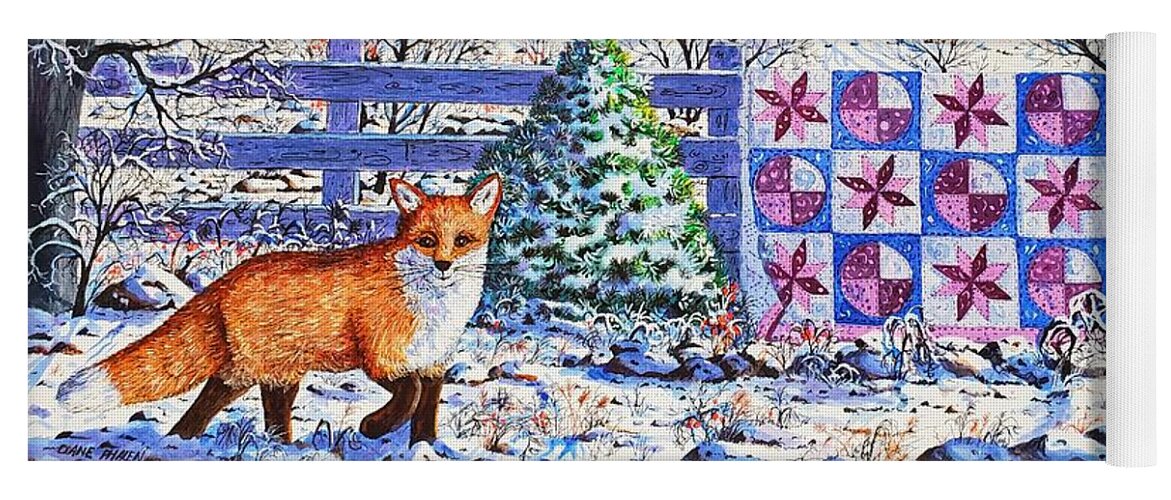 Winter Landscape Yoga Mat featuring the painting Full Moon Quilt by Diane Phalen