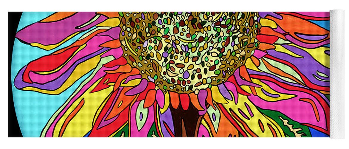 Flower Psychedelic Colorerful Pop Art Yoga Mat featuring the painting FunFlower by Mike Stanko