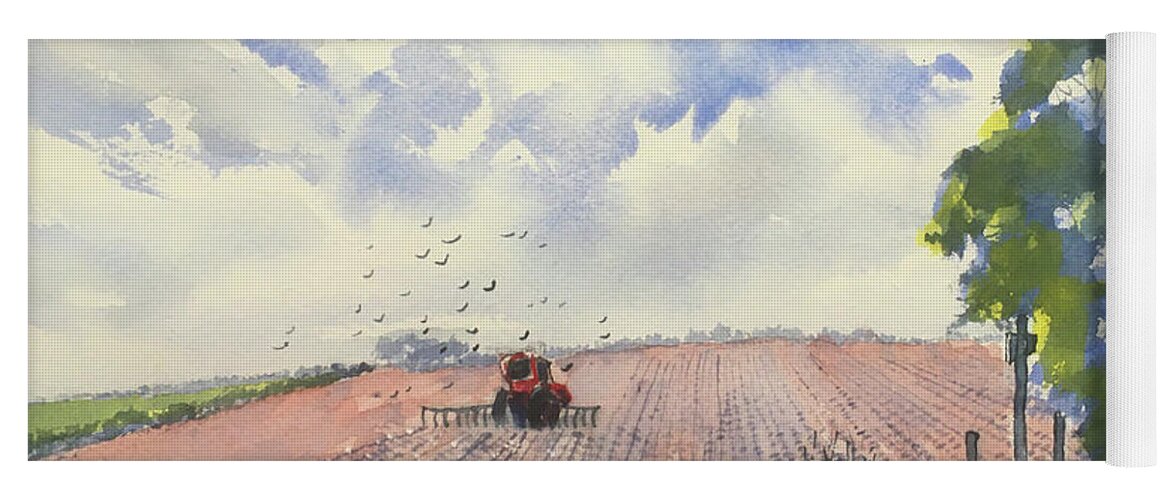 Watercolour Yoga Mat featuring the painting Furrows and Gulls by Glenn Marshall