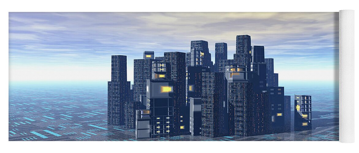 City Yoga Mat featuring the digital art Futuristic City Scene by Phil Perkins