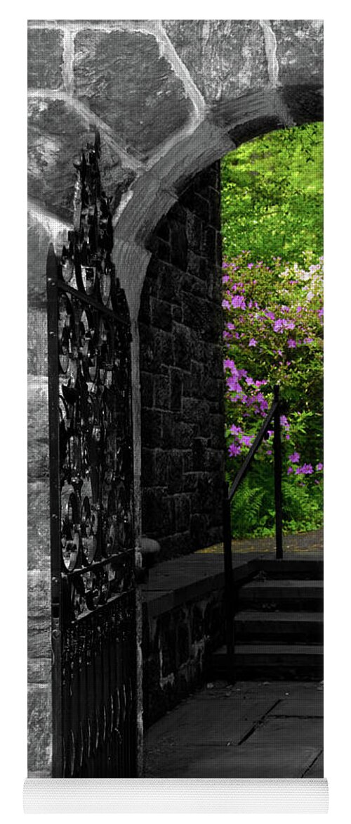 Black And White Yoga Mat featuring the photograph Garden Entryway Selective Black and White Nature / Floral / Botanical Photograph by PIPA Fine Art - Simply Solid