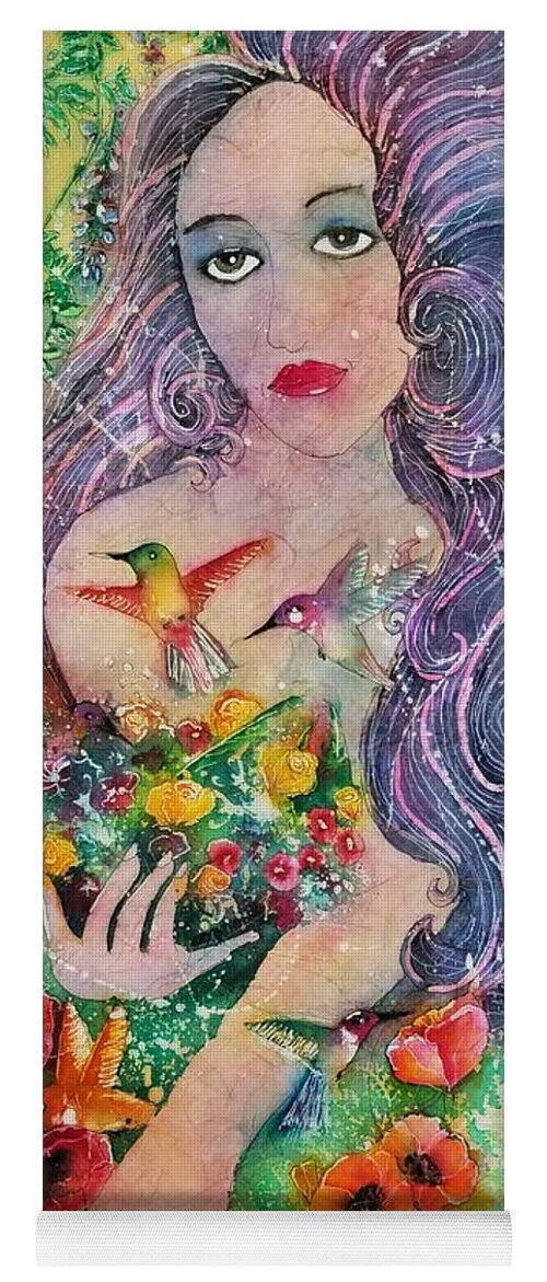 Garden. Goddess Yoga Mat featuring the painting Garden Goddess of the Hummingbird by Carol Losinski Naylor