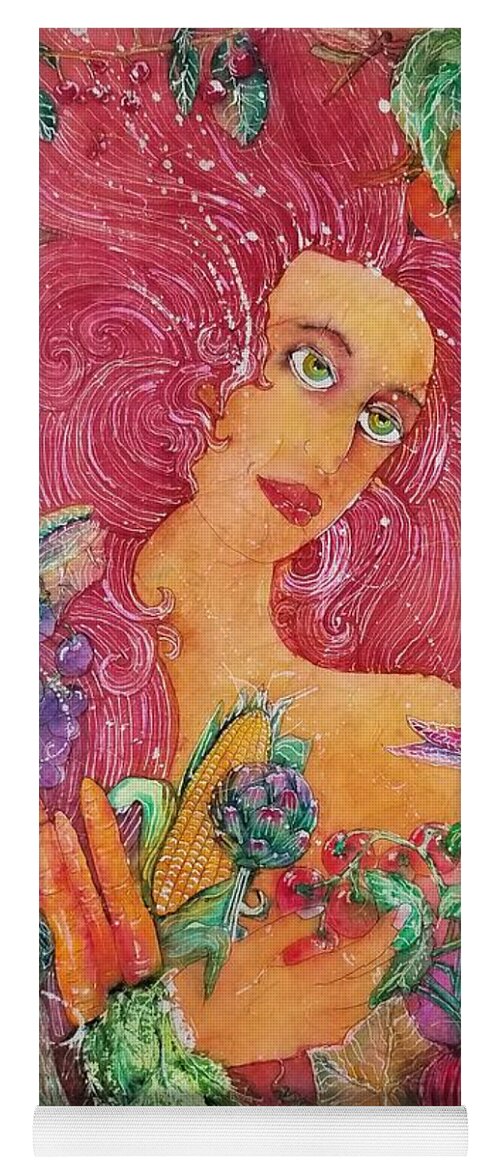 Vegetables Yoga Mat featuring the painting Garden Goddess of the Vegetables by Carol Losinski Naylor