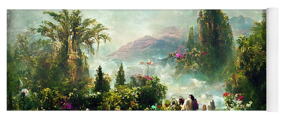 Landscape Yoga Mat featuring the painting Garden of Eden, 03 by AM FineArtPrints