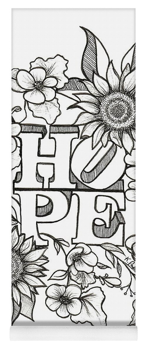 Hope Yoga Mat featuring the drawing Garden of Hope Floral-Enveloped Word by Kathy Pope