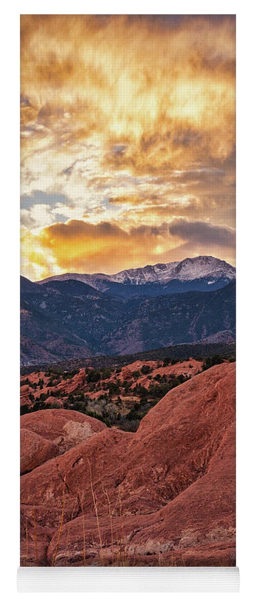 Garden Of The Gods Yoga Mat featuring the photograph Garden of the Gods dramatic Winter sunset by Abigail Diane Photography