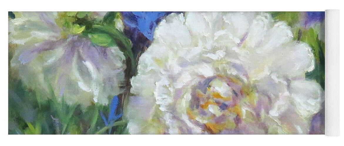 Oil Painting Yoga Mat featuring the painting Garden of White Peonies by Vanaja's Fine-Art