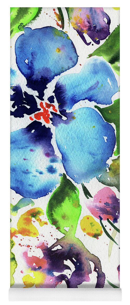 Abstract Flowers Yoga Mat featuring the painting Garden With Bright Splash Of Flowers Watercolor III by Irina Sztukowski