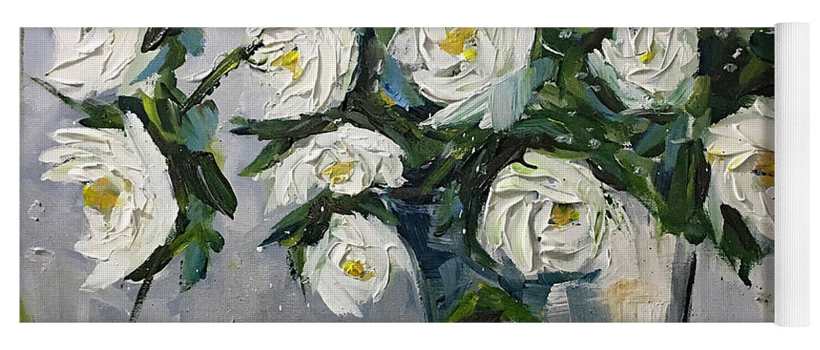 Gardenias Yoga Mat featuring the painting Gardenias in Bloom by Roxy Rich
