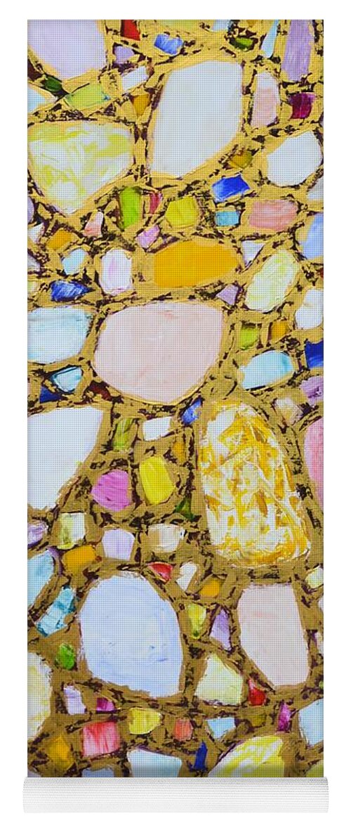 Stones Yoga Mat featuring the painting Gems in Gold 2. by Iryna Kastsova