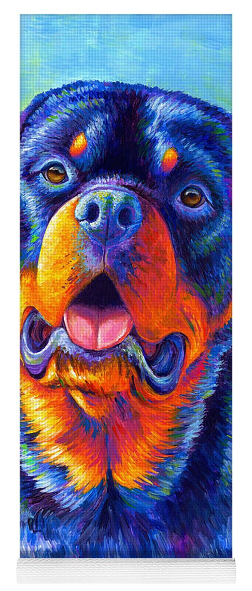 Rottweiler Yoga Mat featuring the painting Gentle Guardian Colorful Rottweiler Dog by Rebecca Wang