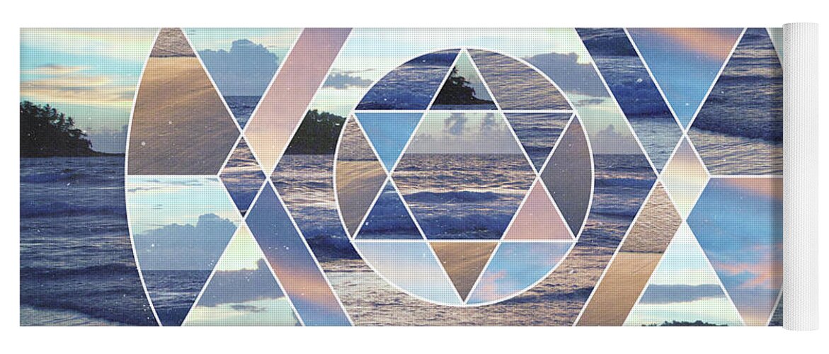Landscape Yoga Mat featuring the mixed media Geometric Ocean Abstract by Phil Perkins