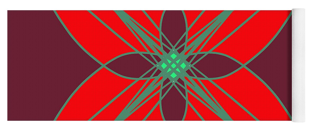 Decorative Illustration Yoga Mat featuring the digital art Geometrical Pattern - Red Flower by Patricia Awapara
