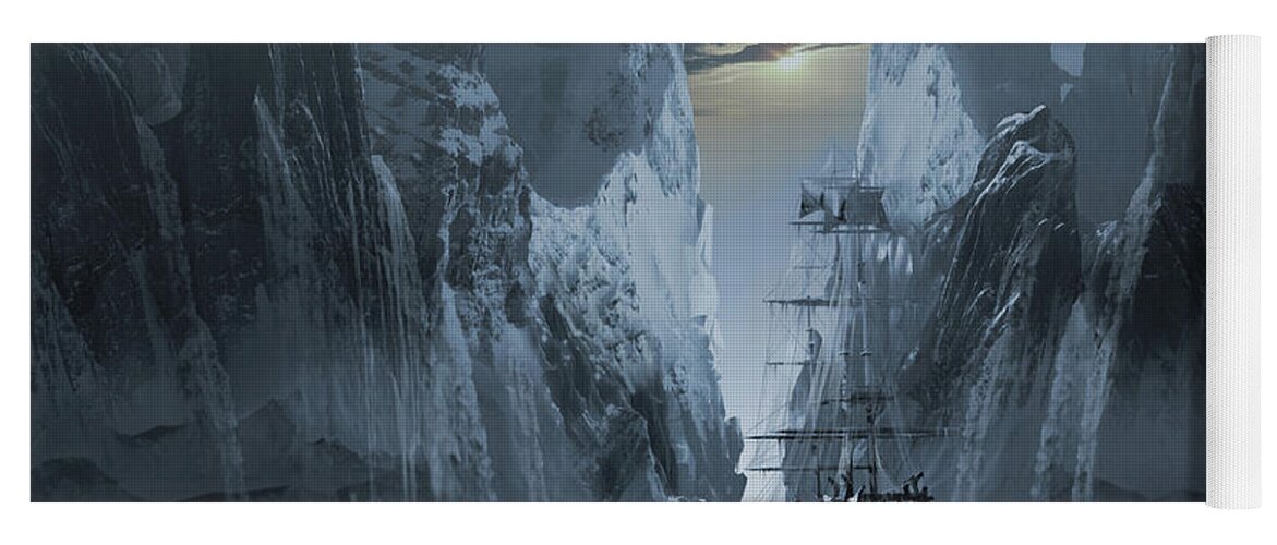 Iceberg Mountain Snow Arctic Ghost Ships Phantom Snowcaps Boat Supernatural Yoga Mat featuring the digital art Ghost ship series The lost expedition by George Grie