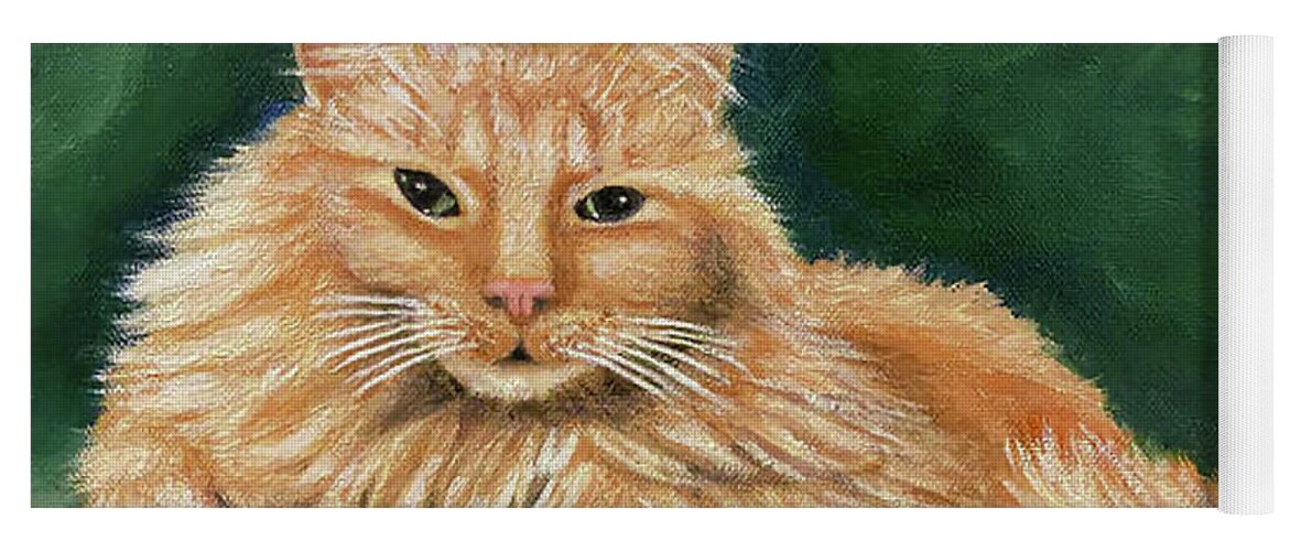 Orange Cat Yoga Mat featuring the painting Ginger Cat Portrait by Karen Zuk Rosenblatt
