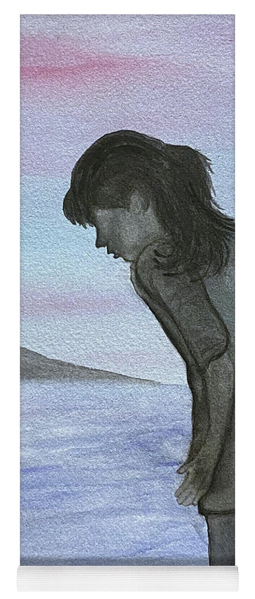 Silhouette Yoga Mat featuring the painting Girl at the Beach by Lisa Neuman