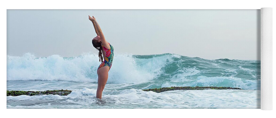 Iuliia Malivanchuk Yoga Mat featuring the photograph Girl On A Reef by Iuliia Malivanchuk