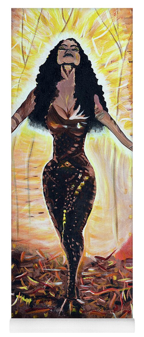 Fire Yoga Mat featuring the painting Girl on Fire by Chiquita Howard-Bostic