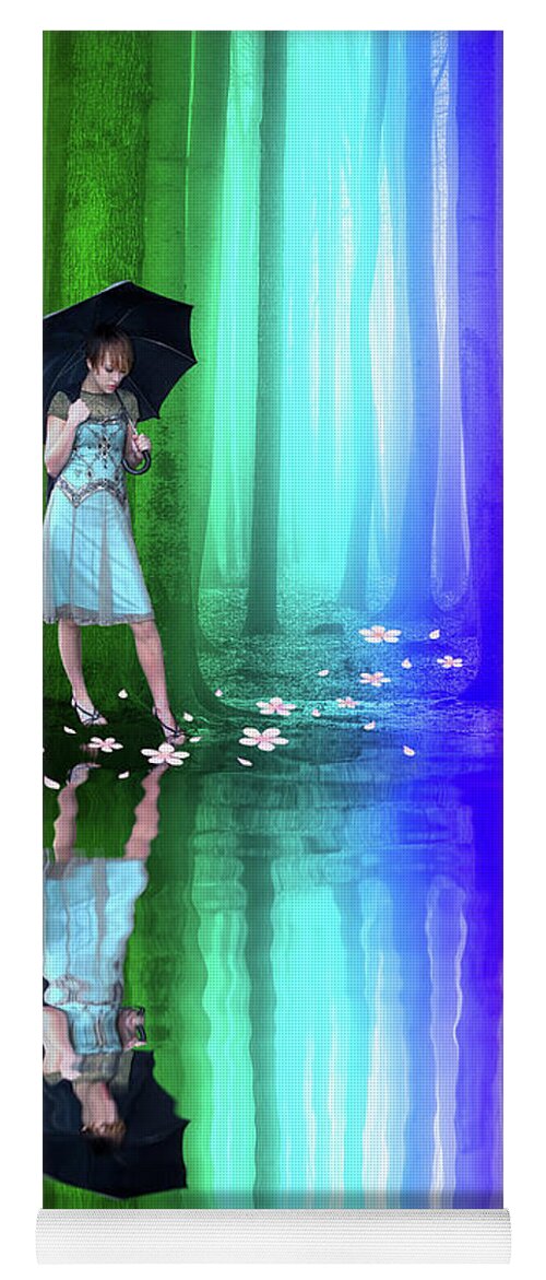 Colorful Yoga Mat featuring the photograph Girl with Umbrella in a Rainbow Forest by Juli Scalzi