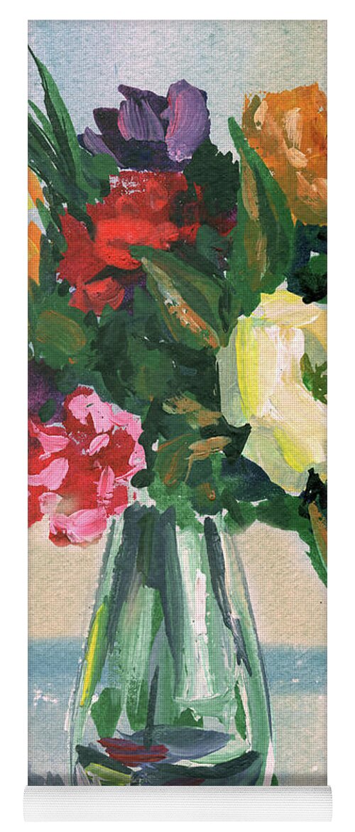 Bright Yoga Mat featuring the painting Glowing Impressionism Floral Bouquet In The Glass Vase by Irina Sztukowski