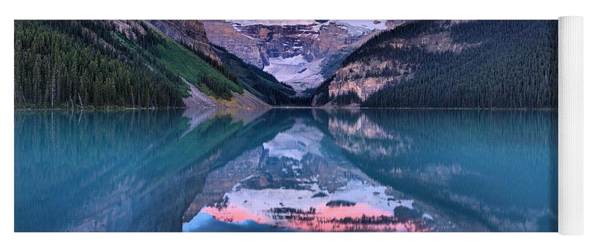 Lake Yoga Mat featuring the photograph Glowing Victoria Glacier Sunrise Panorama by Adam Jewell