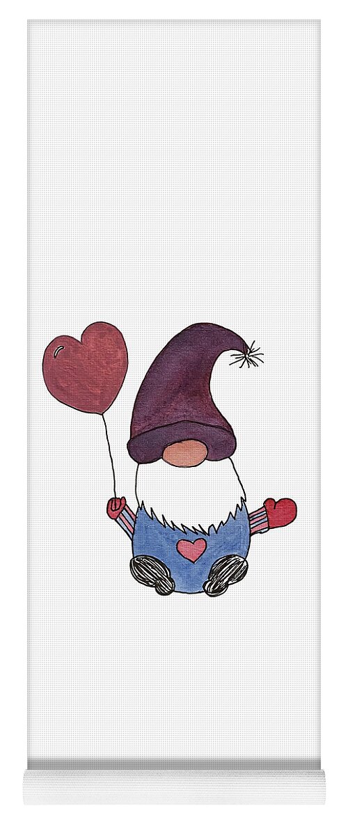 Valentine's Day Yoga Mat featuring the mixed media Gnome with Purple Hat by Lisa Neuman