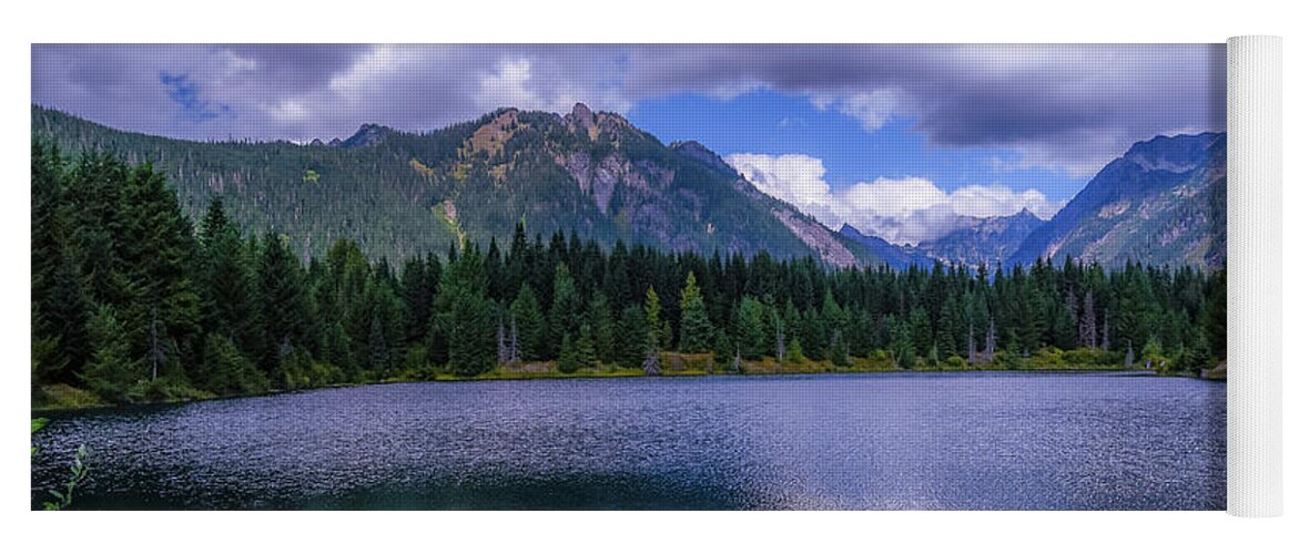 Gold Creek Pond; Cascade Mountains; Pond; Pine Trees; Landscape; Nature; Mount Baker Snoqualmie National Forest Yoga Mat featuring the photograph Gold Creek Pond Serenity by Emerita Wheeling