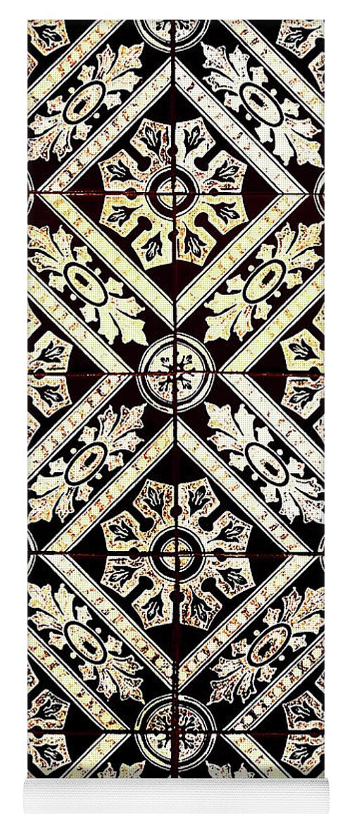 Gold Tiles Yoga Mat featuring the digital art Gold On Black Tiles Mosaic Design Decorative Art VI by Irina Sztukowski