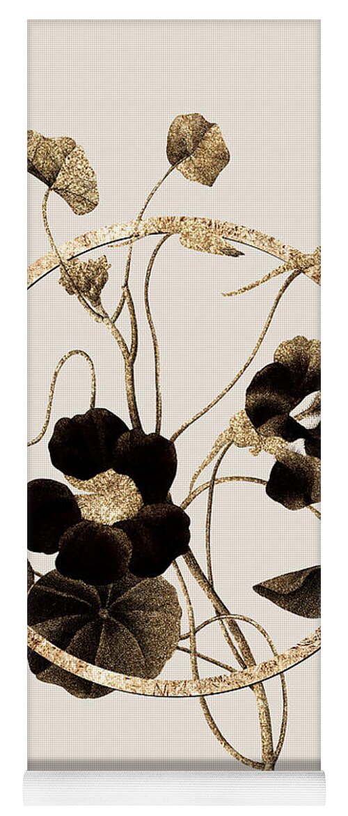 Vintage Yoga Mat featuring the painting Gold Ring Monks Cress Botanical Illustration Black and Gold n.0390 by Holy Rock Design
