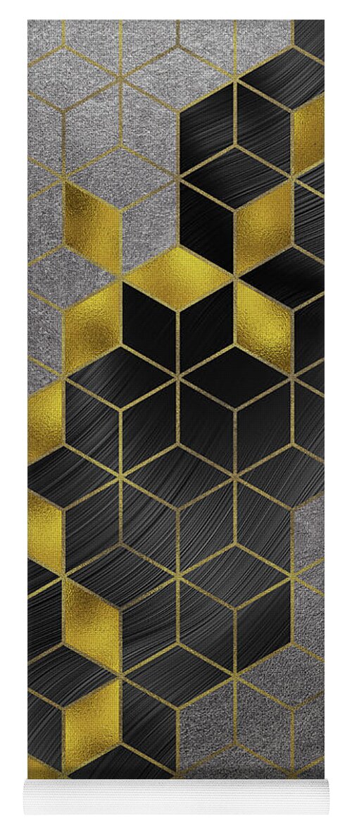 Abstract Yoga Mat featuring the digital art Gold With The Flow Geometric Modern Marble by Sambel Pedes