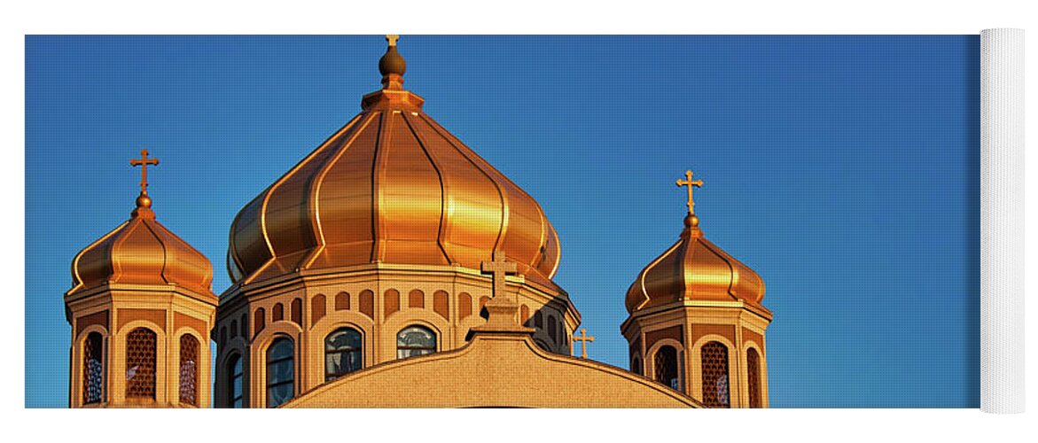 Church Yoga Mat featuring the photograph Golden cupolas by Tatiana Travelways