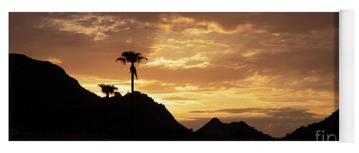 Sunset Yoga Mat featuring the photograph Golden Desert Monsoon Sunrise by Elisabeth Lucas