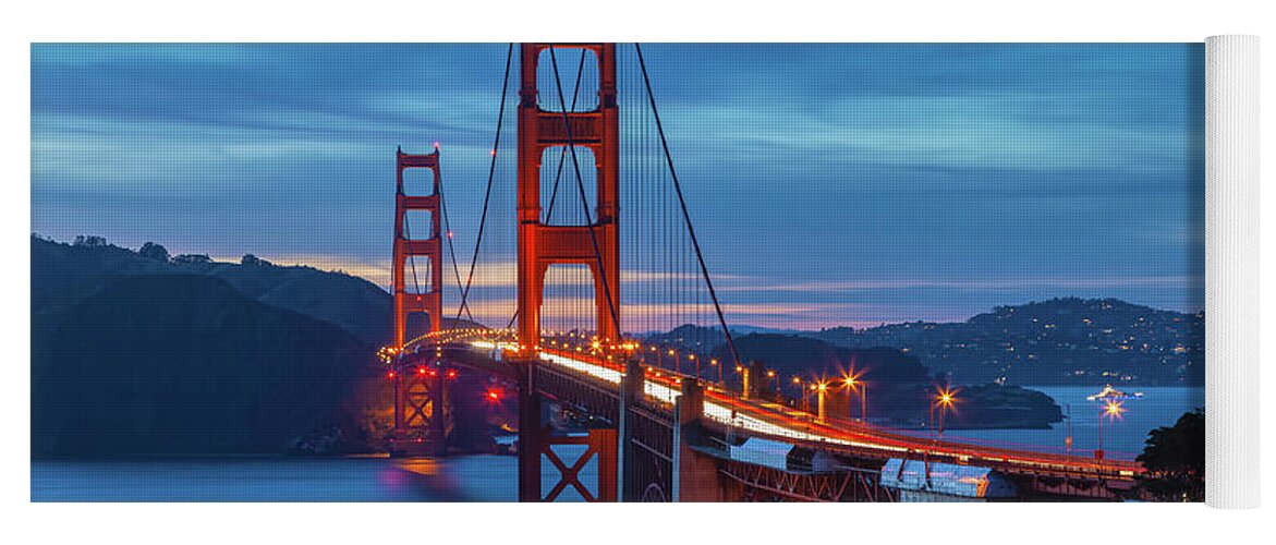 Shoreline Yoga Mat featuring the photograph Golden Gate At Nightfall by Jonathan Nguyen