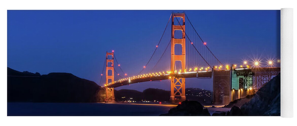 Golden Gate Yoga Mat featuring the photograph Golden Gate Glow by Linda Villers