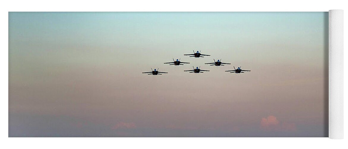 Blue Yoga Mat featuring the photograph Golden Hour Blue Angels Flyby by Beachtown Views