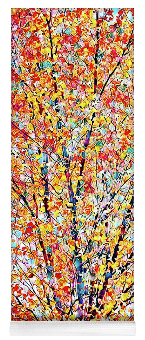 Tree Yoga Mat featuring the mixed media Golden leaves - Abstract by Tatiana Travelways