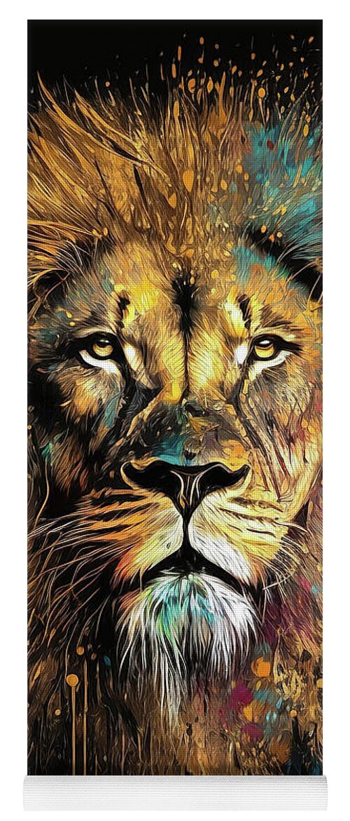 Lion Yoga Mat featuring the painting Golden Lion by Tina LeCour