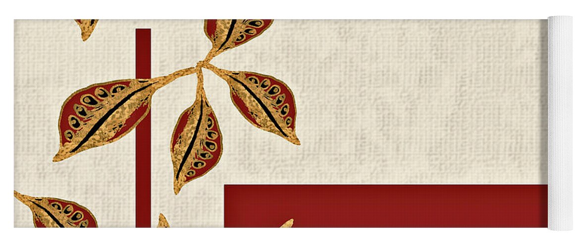 Gold Yoga Mat featuring the digital art Golden Seed Pods Red Bar by Sand And Chi