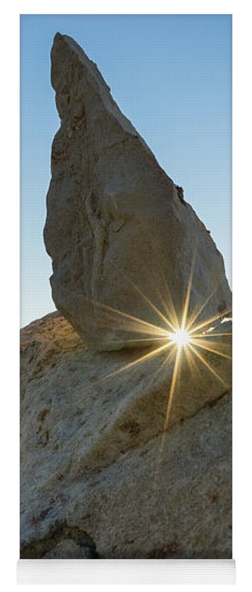 Mountain Landscape Yoga Mat featuring the photograph Golden sunbeams, rocks and blue sky by Adriana Mueller