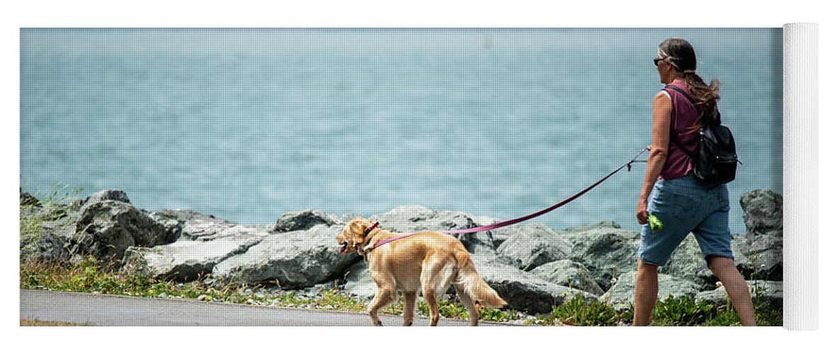 Golden Walking By The Bay Yoga Mat featuring the photograph Golden Walking By The Bay by Tom Cochran