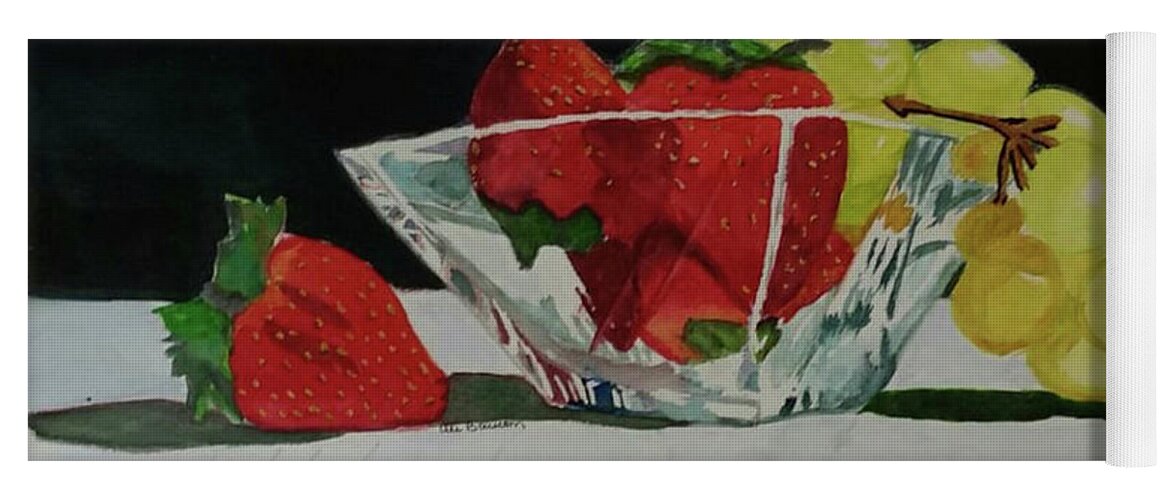 Fruit Yoga Mat featuring the painting Good Enough To Eat Watercolor Painting of a Still Life of Strawberries and Grapes in a Glass Bowl by Ali Baucom
