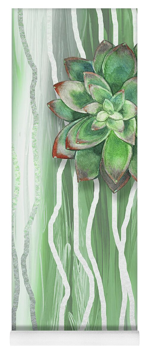 Succulent Yoga Mat featuring the painting Gorgeous Watercolor Succulent Plant Art Organic Green And Silver by Irina Sztukowski