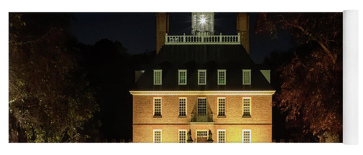 Colonial Williamsburg Yoga Mat featuring the photograph Governors Palace at Night - Colonial Williamsburg by Susan Rissi Tregoning